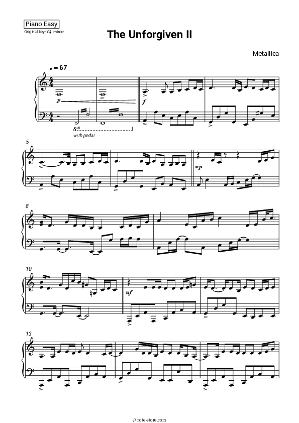 The Unforgiven II - Metallica Piano Sheet Music Easy - Piano.Easy
