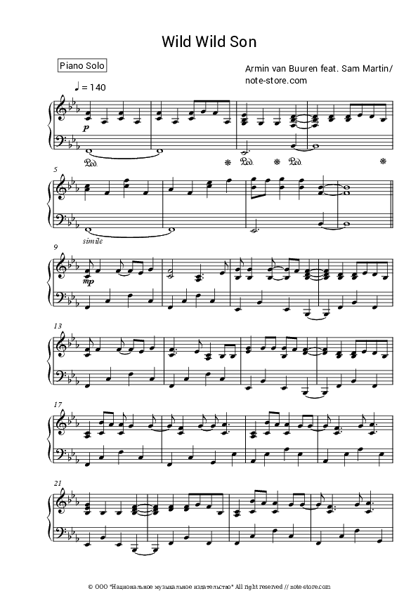 Wild Wild Son - Armin van Buuren, Sam Martin Piano Sheet Music - Piano.Solo