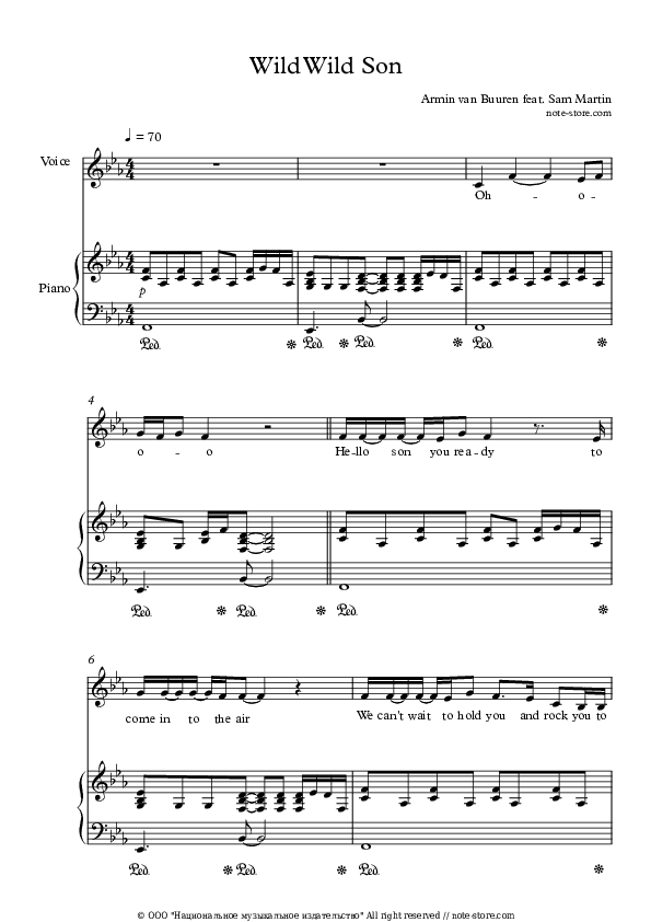 Wild Wild Son - Armin van Buuren, Sam Martin Piano Sheet Music with the Voice part - Piano&Vocal