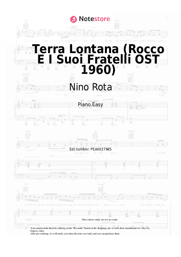 Terra Lontana (Rocco E I Suoi Fratelli OST 1960) - Nino Rota Piano Sheet Music Easy - Piano.Easy