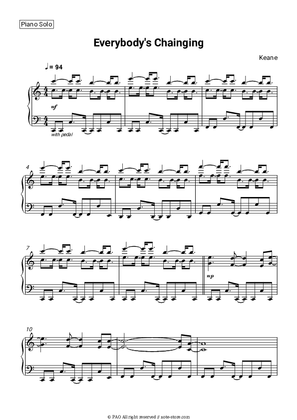 Everybody's Changing - Keane Piano Sheet Music - Piano.Solo