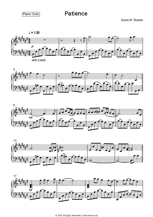 Patience - Guns N' Roses Piano Sheet Music - Piano.Solo