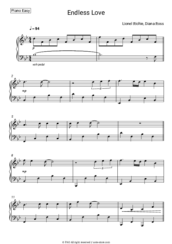 Endless Love - Diana Ross, Lionel Richie Piano Sheet Music Easy - Piano.Easy