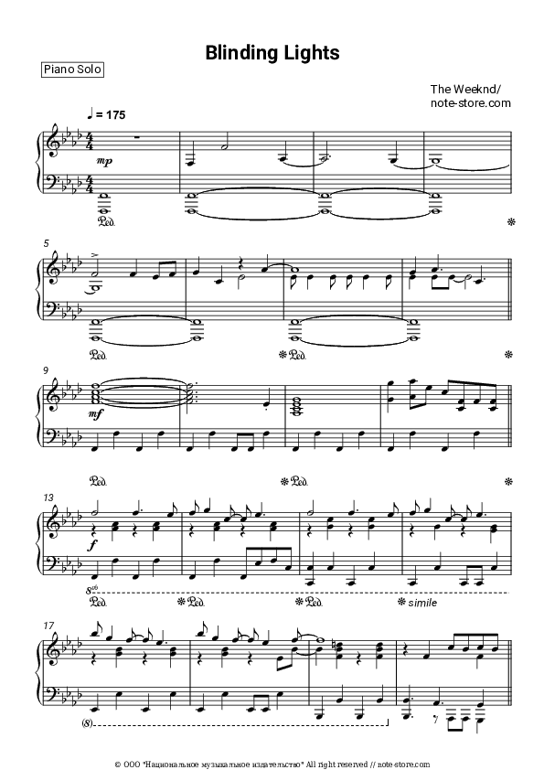 Blinding Lights - The Weeknd Piano Sheet Music - Piano.Solo