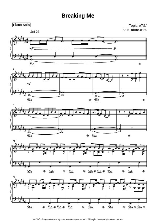 Breaking Me - Topic, A7S Piano Sheet Music - Piano.Solo