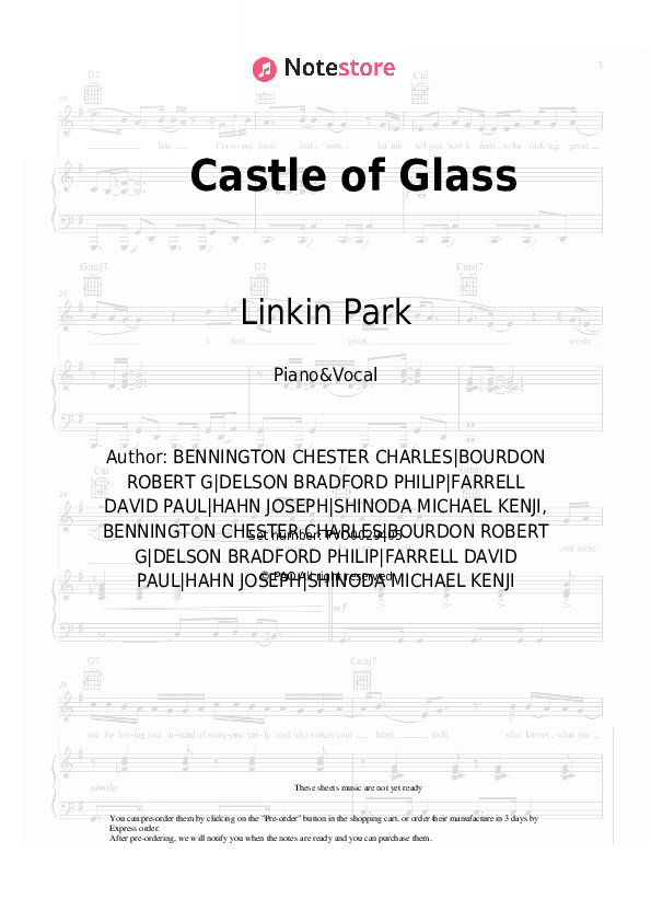 Castle of Glass - Linkin Park Piano Sheet Music with the Voice part - Piano&Vocal