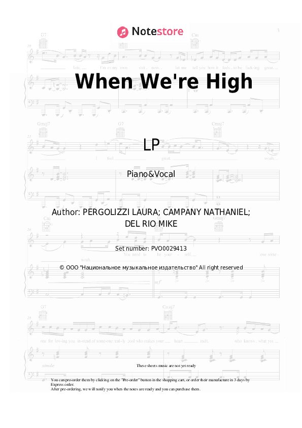 When We're High - LP Piano Sheet Music with the Voice part - Piano&Vocal