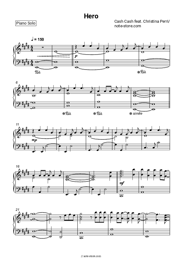 Hero - Cash Cash, Christina Perri Piano Sheet Music - Piano.Solo