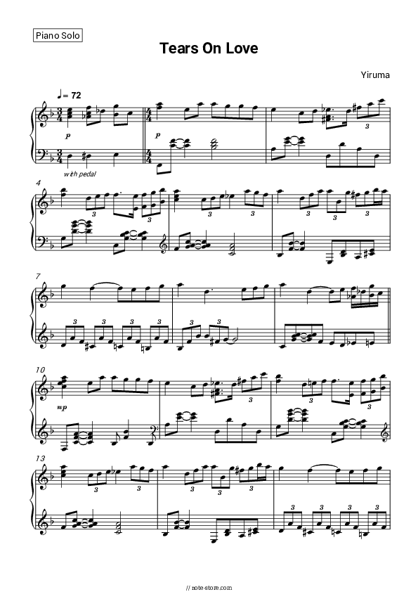 Tears On Love - Yiruma Piano Sheet Music - Piano.Solo
