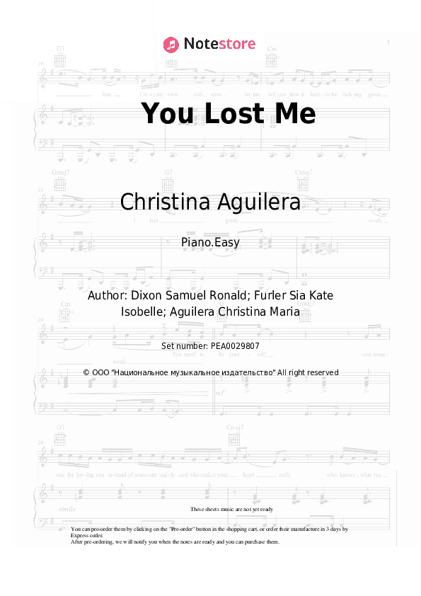 You Lost Me - Christina Aguilera Piano Sheet Music Easy - Piano.Easy