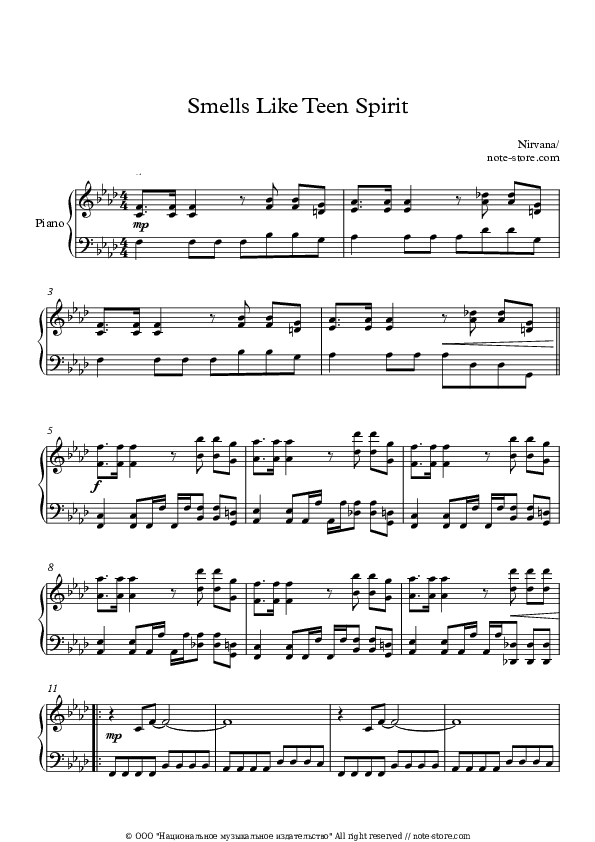 Smells Like Teen Spirit - Nirvana Piano Sheet Music Easy - Piano.Easy