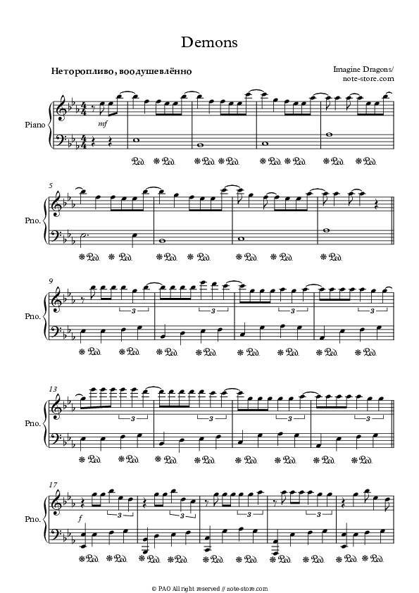 Demons - Imagine Dragons Piano Sheet Music Easy - Piano.Easy
