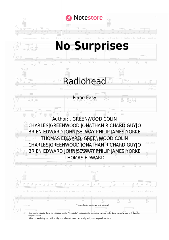 No Surprises - Radiohead Piano Sheet Music Easy - Piano.Easy