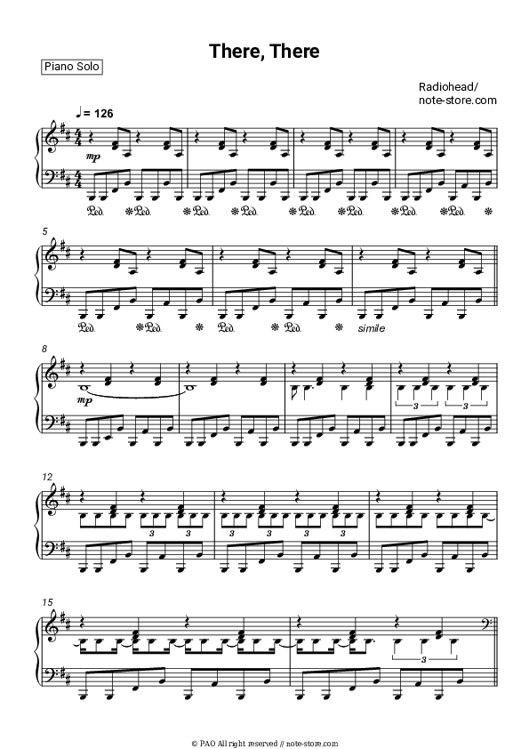 There, There - Radiohead Piano Sheet Music - Piano.Solo