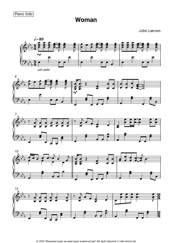 Woman - John Lennon Piano Sheet Music - Piano.Solo