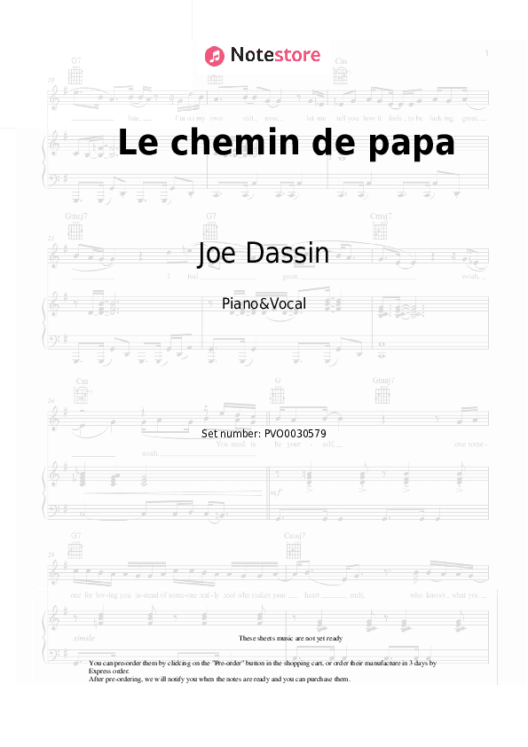 Le chemin de papa - Joe Dassin Piano Sheet Music with the Voice part - Piano&Vocal