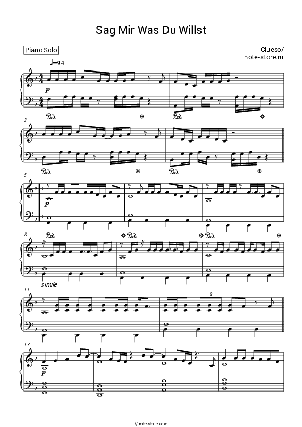 Sag Mir Was Du Willst - Clueso Piano Sheet Music - Piano.Solo