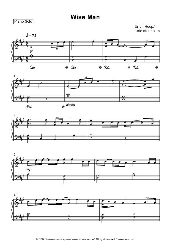 Wise Man - Uriah Heep Piano Sheet Music - Piano.Solo