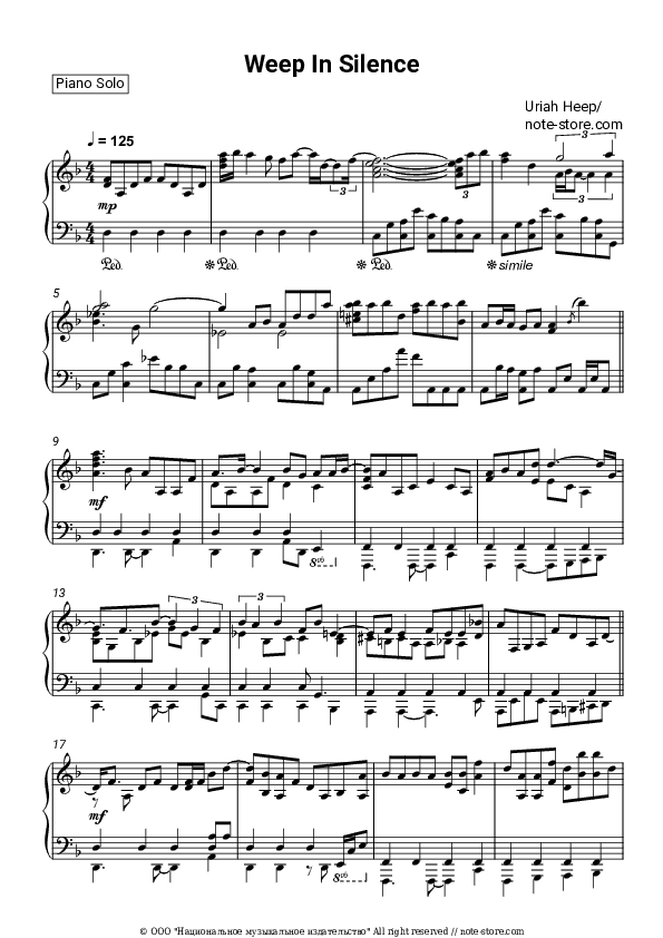Weep in Silence - Uriah Heep Piano Sheet Music - Piano.Solo