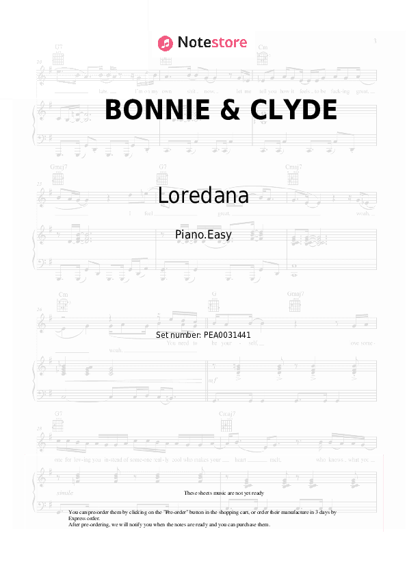 BONNIE & CLYDE - Loredana, Mozzik Piano Sheet Music Easy - Piano.Easy