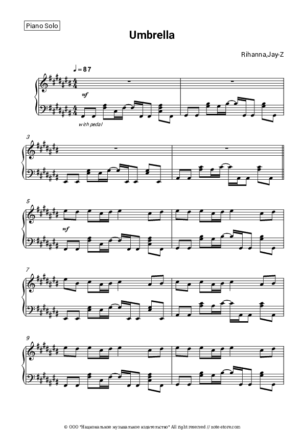 Umbrella - Rihanna, Jay-Z Piano Sheet Music - Piano.Solo