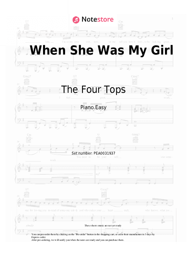 When She Was My Girl - The Four Tops Piano Sheet Music Easy - Piano.Easy