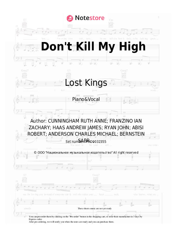 Don't Kill My High - Lost Kings, Wiz Khalifa, Social House Piano Sheet Music with the Voice part - Piano&Vocal
