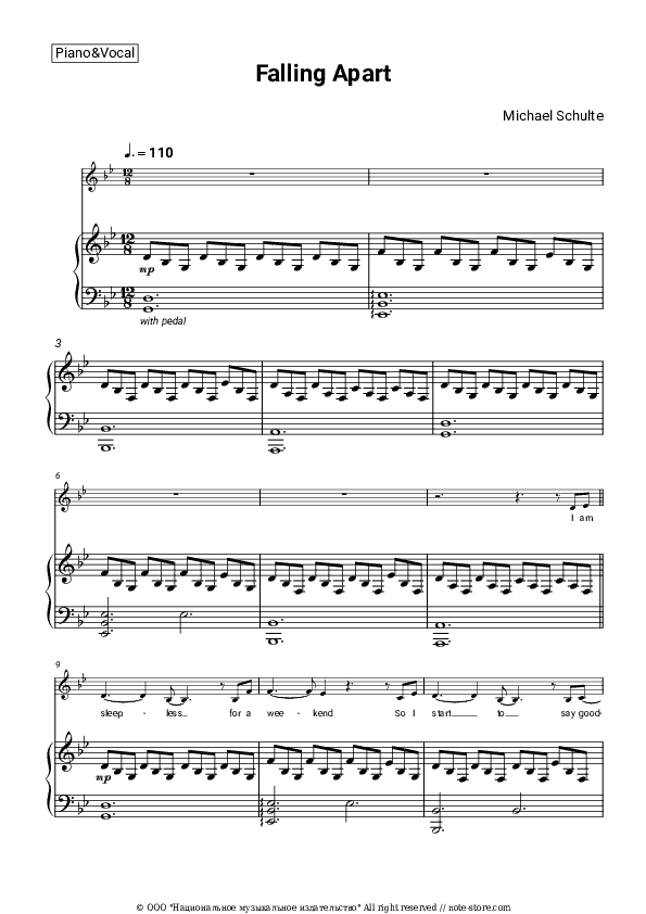 Falling Apart - Michael Schulte Piano Sheet Music with the Voice part - Piano&Vocal