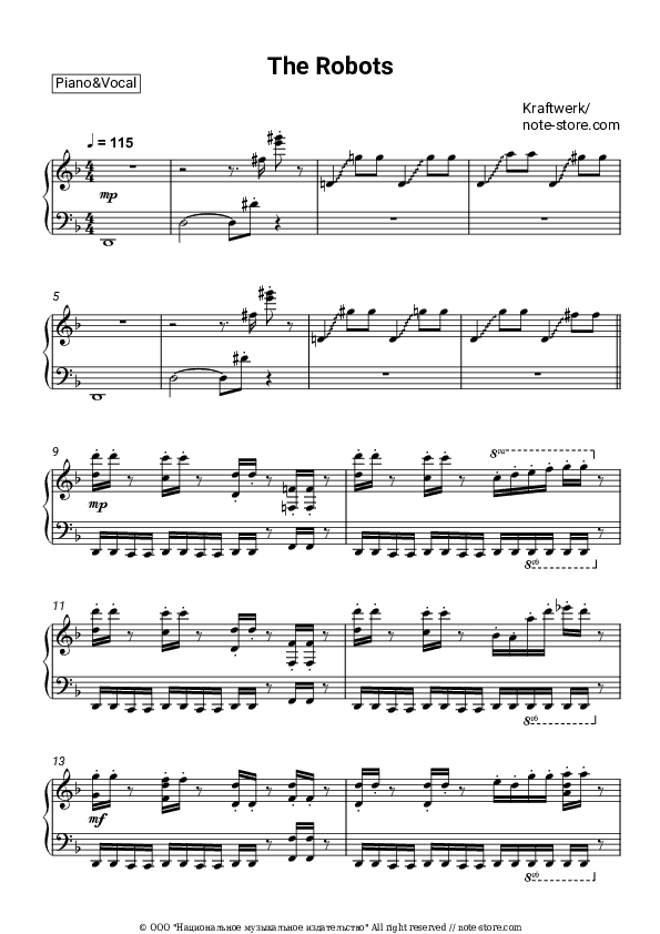 The Robots - Kraftwerk Piano Sheet Music with the Voice part - Piano&Vocal