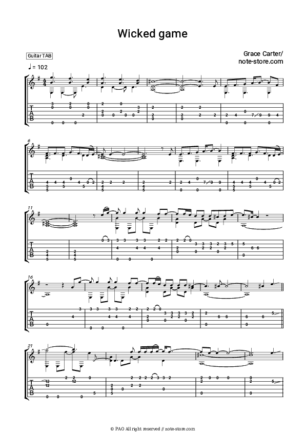 Wicked Game - Grace Carter Tabs - Guitar.Tabs