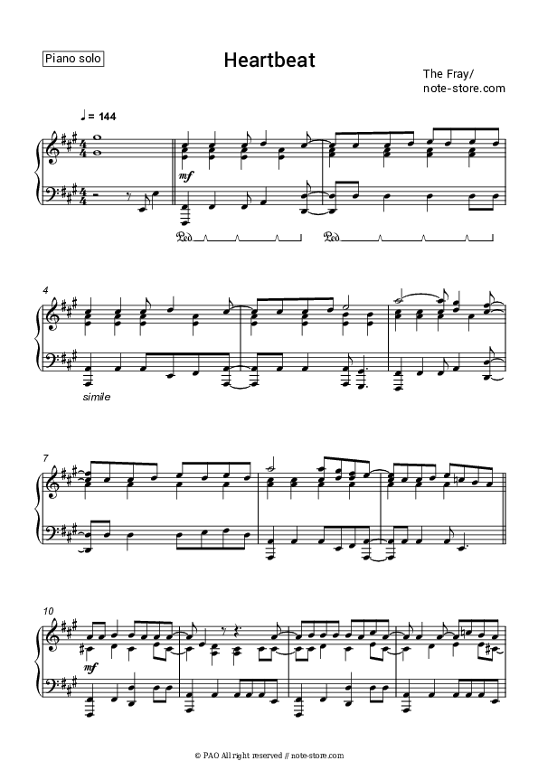 Heartbeat - The Fray Piano Sheet Music - Piano.Solo
