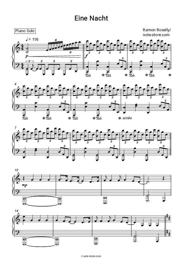 Eine Nacht - Ramon Roselly Piano Sheet Music - Piano.Solo