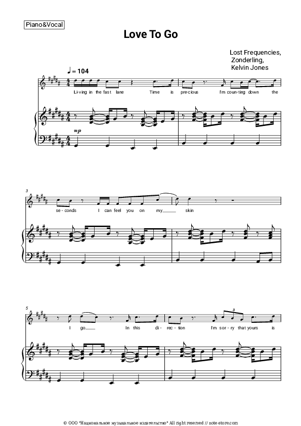 Love To Go - Lost Frequencies, Zonderling, Kelvin Jones Piano Sheet Music with the Voice part - Piano&Vocal