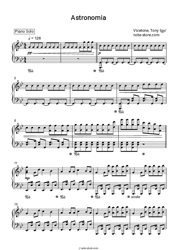 Astronomia - Vicetone, Tony Igy Piano Sheet Music - Piano.Solo