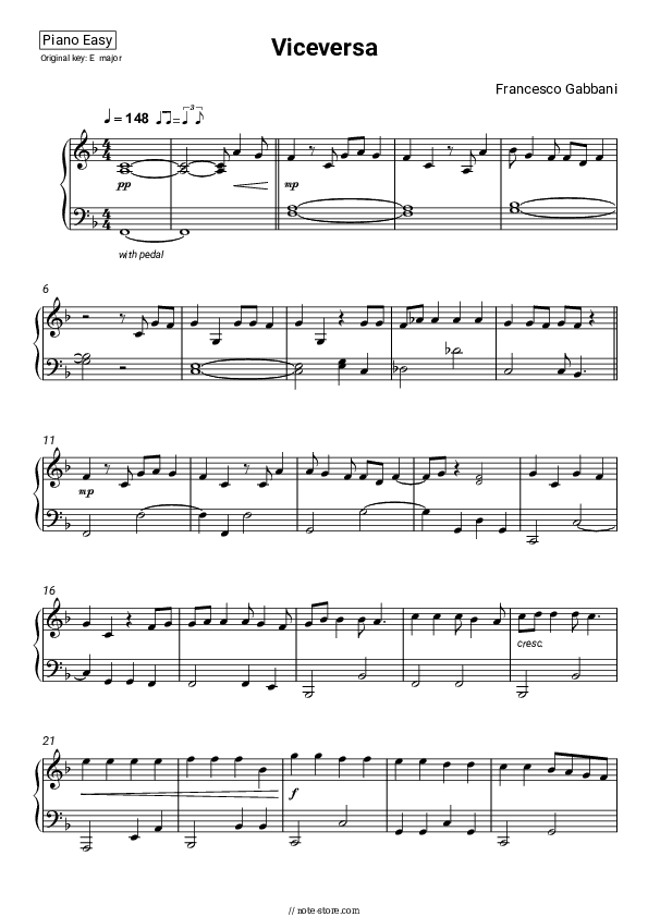 Viceversa - Francesco Gabbani Piano Sheet Music Easy - Piano.Easy