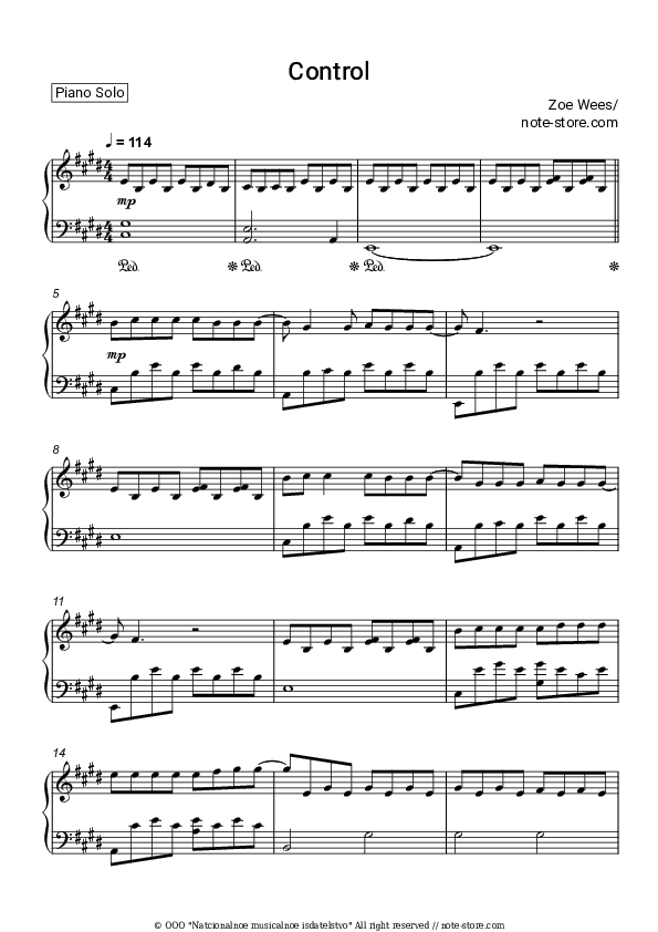 Control - Zoe Wees Piano Sheet Music - Piano.Solo