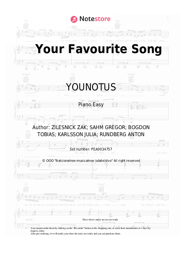 Your Favourite Song - YOUNOTUS, Julian Perretta Piano Sheet Music Easy - Piano.Easy