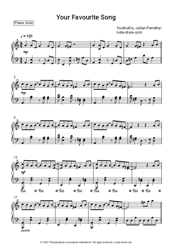 Your Favourite Song - YOUNOTUS, Julian Perretta Piano Sheet Music - Piano.Solo