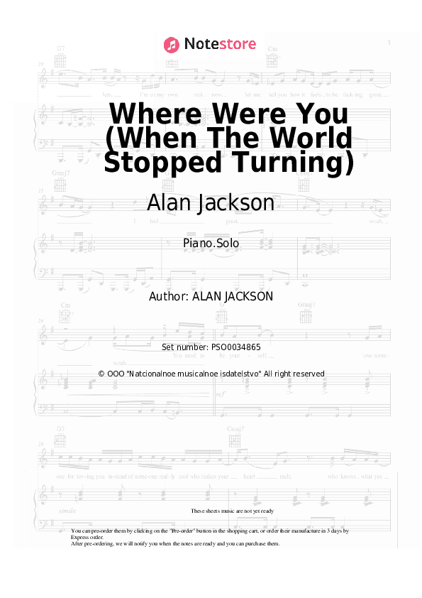 Where Were You (When The World Stopped Turning) - Alan Jackson Piano Sheet Music - Piano.Solo