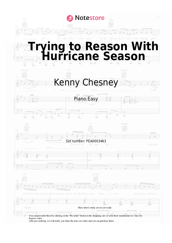 Trying to Reason With Hurricane Season - Kenny Chesney, Jimmy Buffett Piano Sheet Music Easy - Piano.Easy