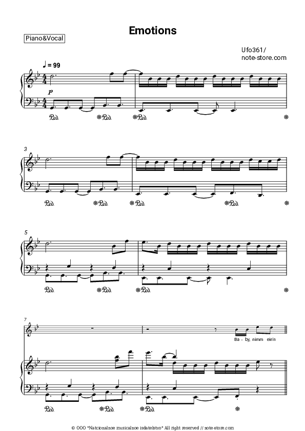 Emotions - Ufo361 Piano Sheet Music with the Voice part - Piano&Vocal