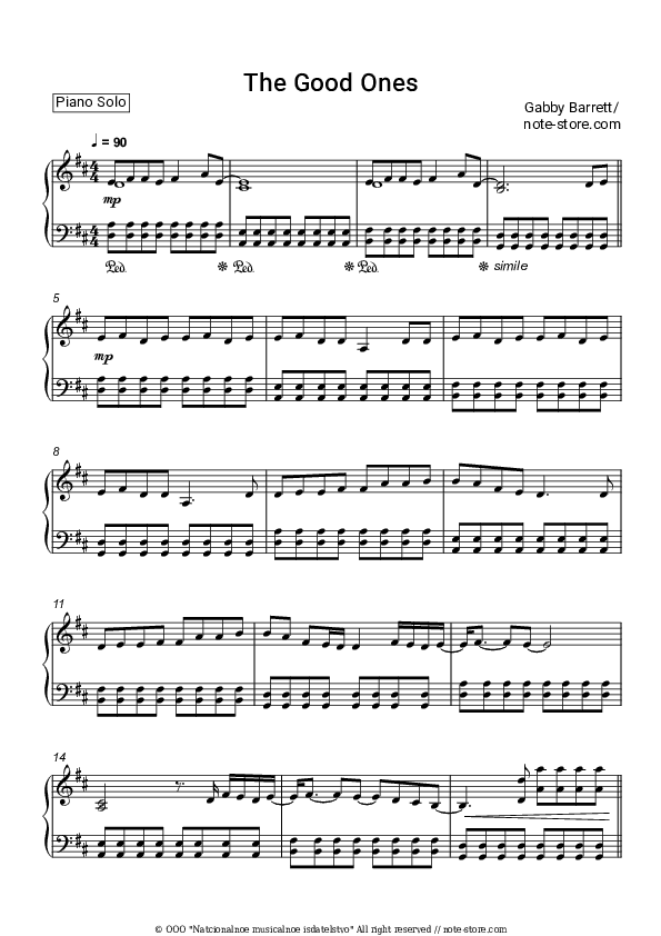 The Good Ones - Gabby Barrett Piano Sheet Music - Piano.Solo