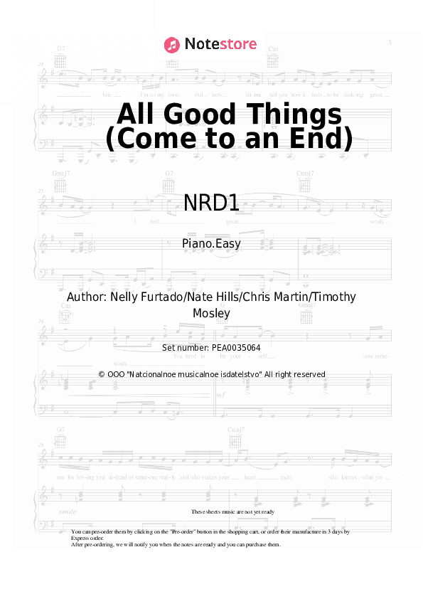 All Good Things (Come to an End) - NRD1 Piano Sheet Music Easy - Piano.Easy