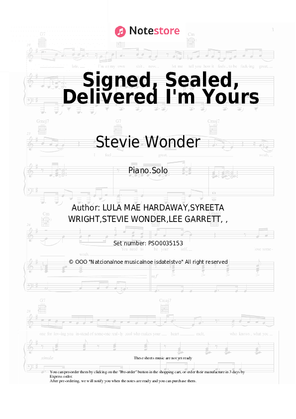 Signed, Sealed, Delivered I'm Yours - Stevie Wonder Piano Sheet Music - Piano.Solo