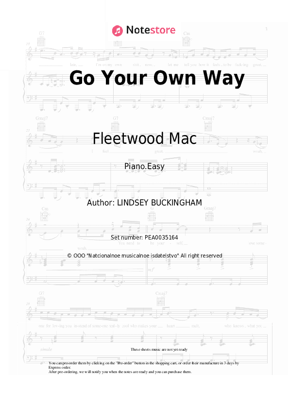 Go Your Own Way - Fleetwood Mac Piano Sheet Music Easy - Piano.Easy