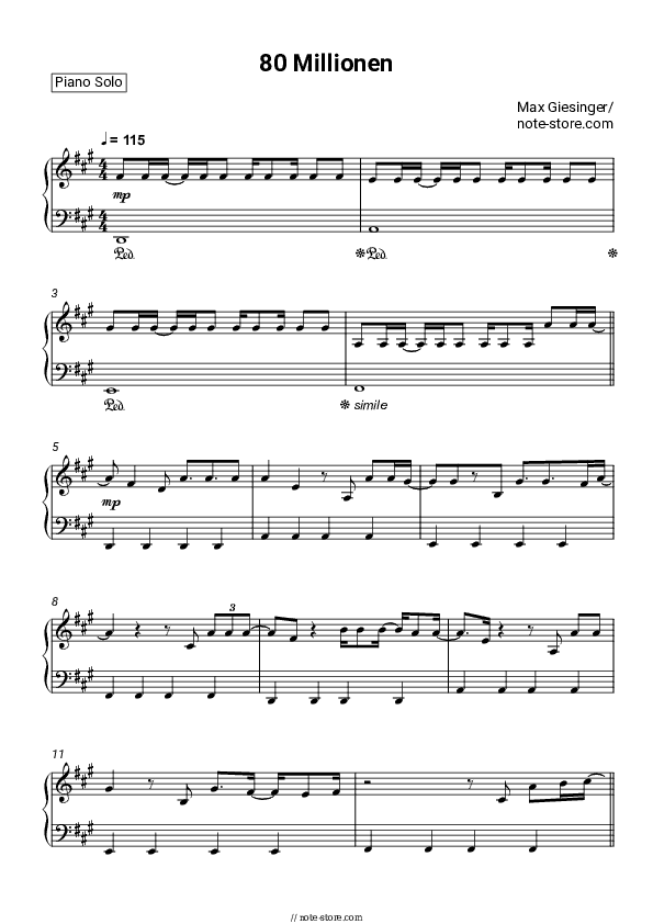 80 Millionen - MoTrip Piano Sheet Music - Piano.Solo