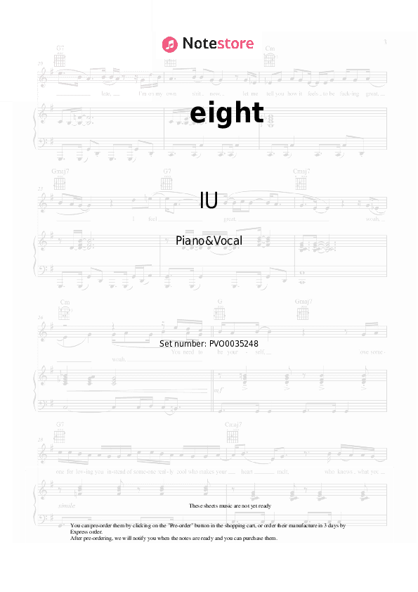 eight - IU, Agust D Piano Sheet Music with the Voice part - Piano&Vocal