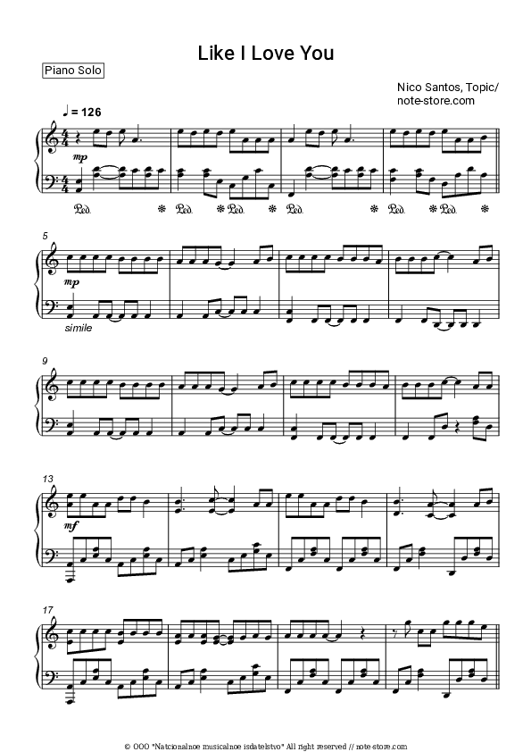 Like I Love You - Nico Santos, Topic Piano Sheet Music - Piano.Solo