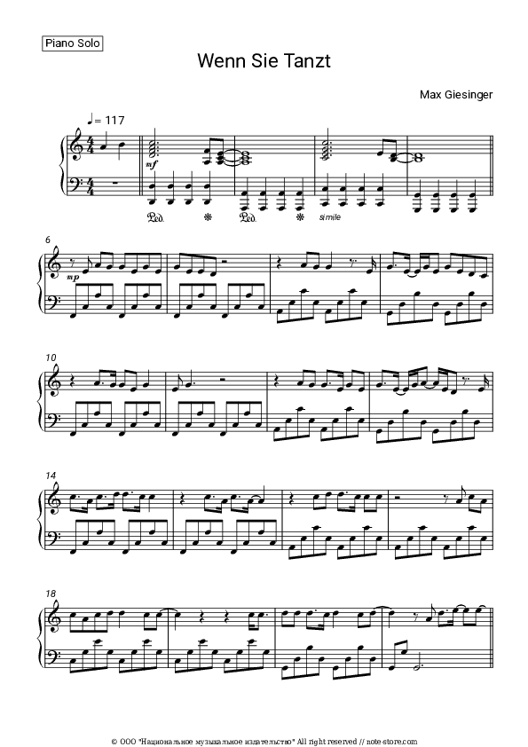 Wenn Sie Tanzt - Max Giesinger Piano Sheet Music - Piano.Solo