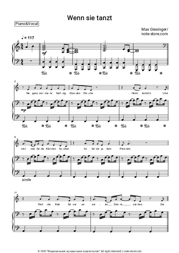 Wenn Sie Tanzt - Max Giesinger Piano Sheet Music with the Voice part - Piano&Vocal